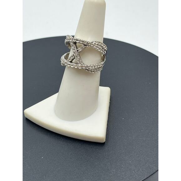 JWBR Sterling Silver White Sapphire Crossover Ring Sz 7.25‎  Pave Setting 6.6g - Picture 3 of 10